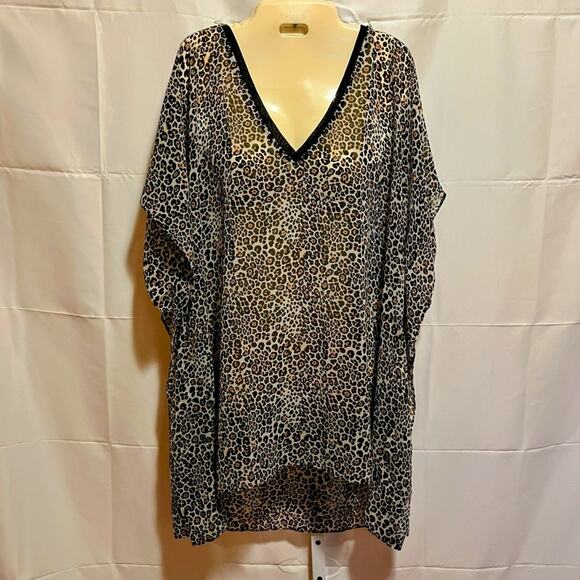 Victoria’s Secret Leopard Sheer Cover-Up Tunic M/L Oversized Bow Back Swim Y2K - Picture 1 of 7
